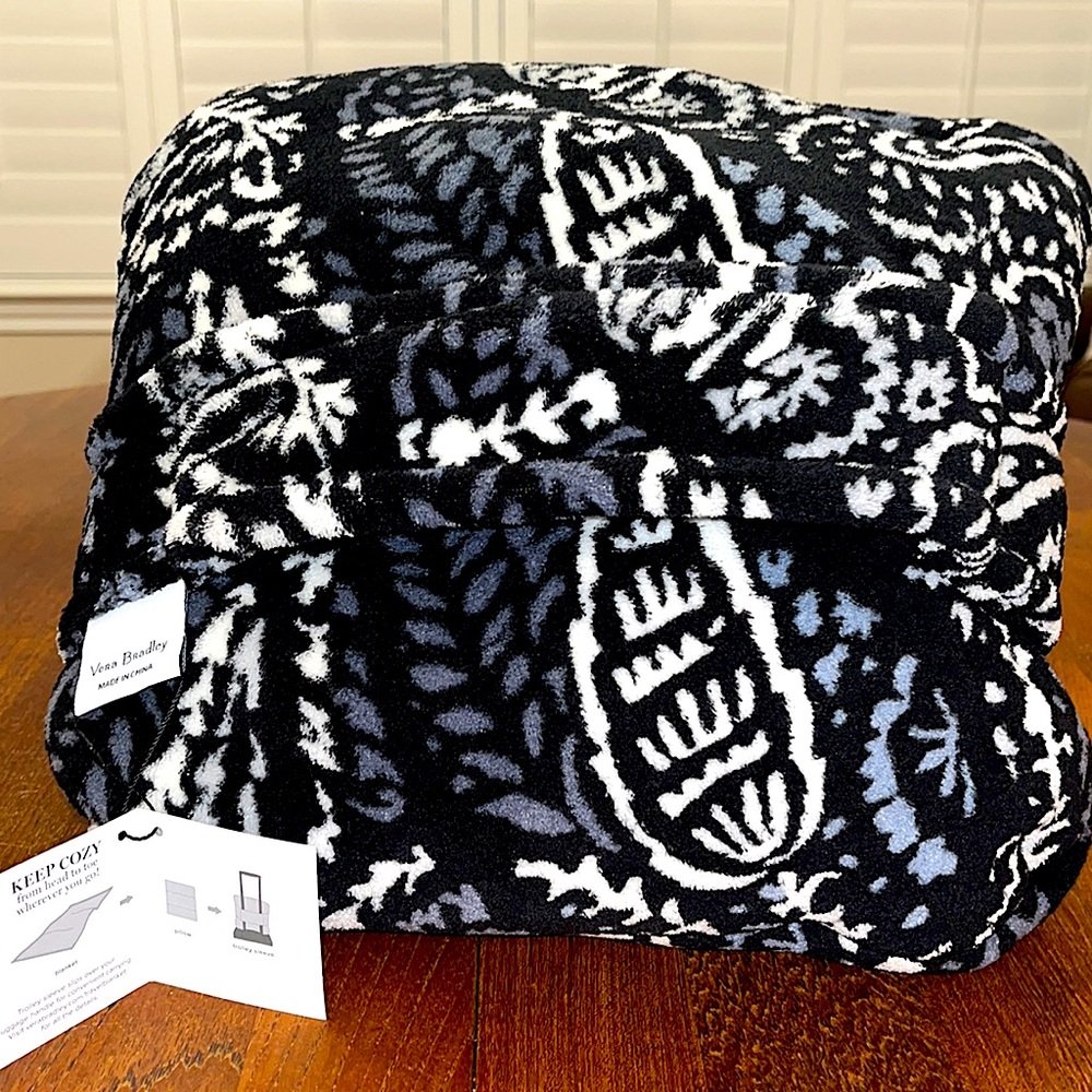 Vera Bradley Travel Blanket/Pillow- Paisley Noir